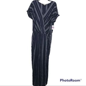 Navy white Stripe Boho Short sleeve Jumpsuit